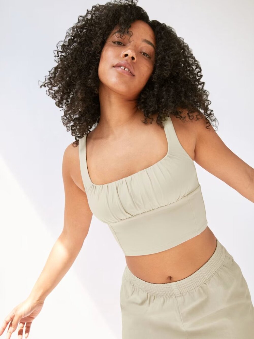 Wilfred Free Aritzia Orbit Tank Beige Ruched Bust Crop Top - Size M